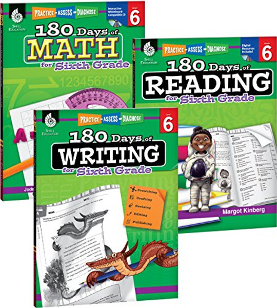 180 Days of Reading, Writing and Math for Sixth Grade 3-Book Set (180 Days of Practice)