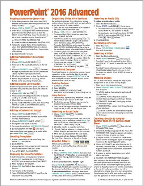 Microsoft PowerPoint 2016 Advanced Quick Reference Guide - Windows Version (Cheat Sheet of Instructions, Tips & Shortcuts - Laminated Card)