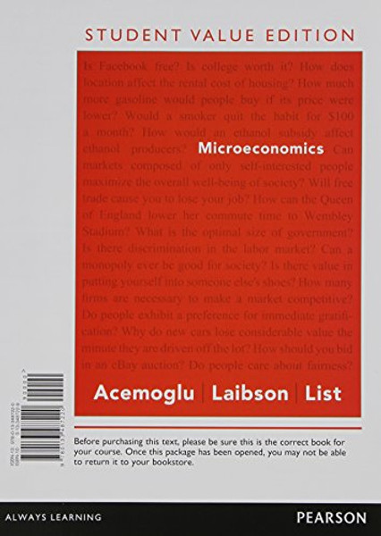 Microeconomics, Student Value Edition (Pearson Series in Finance)