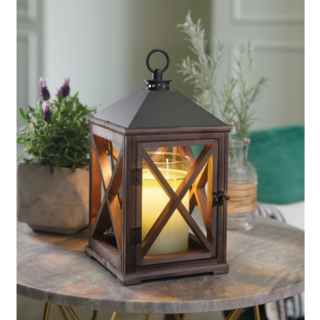 Weathered Espresso Wooden Lantern
