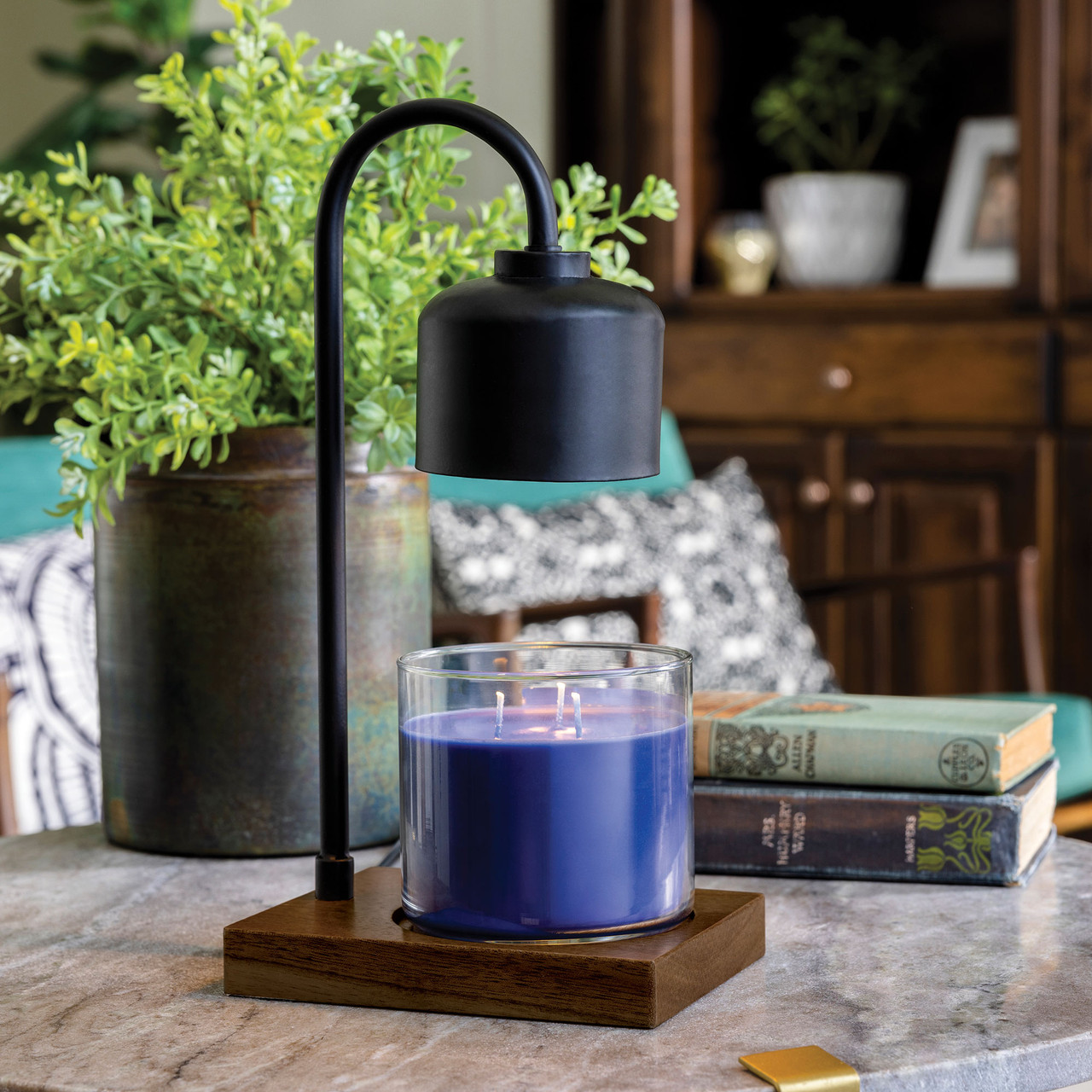 Black & Wood Arched Candle Warmer Lamp