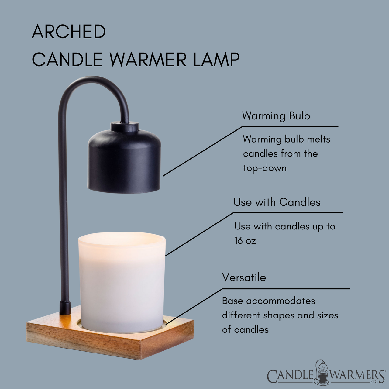 Black & Wood Arched Candle Warmer Lamp