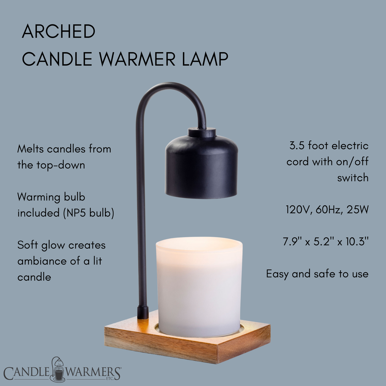 Black & Wood Arched Candle Warmer Lamp