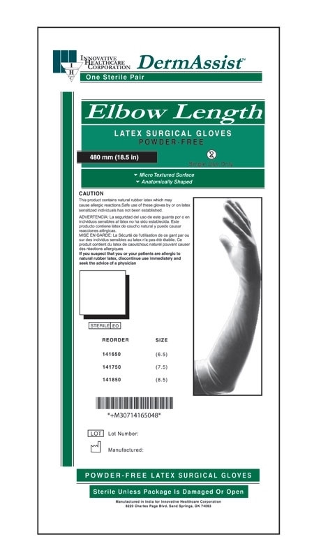 Disposable DermAssist Elbow Length Surgical Gloves