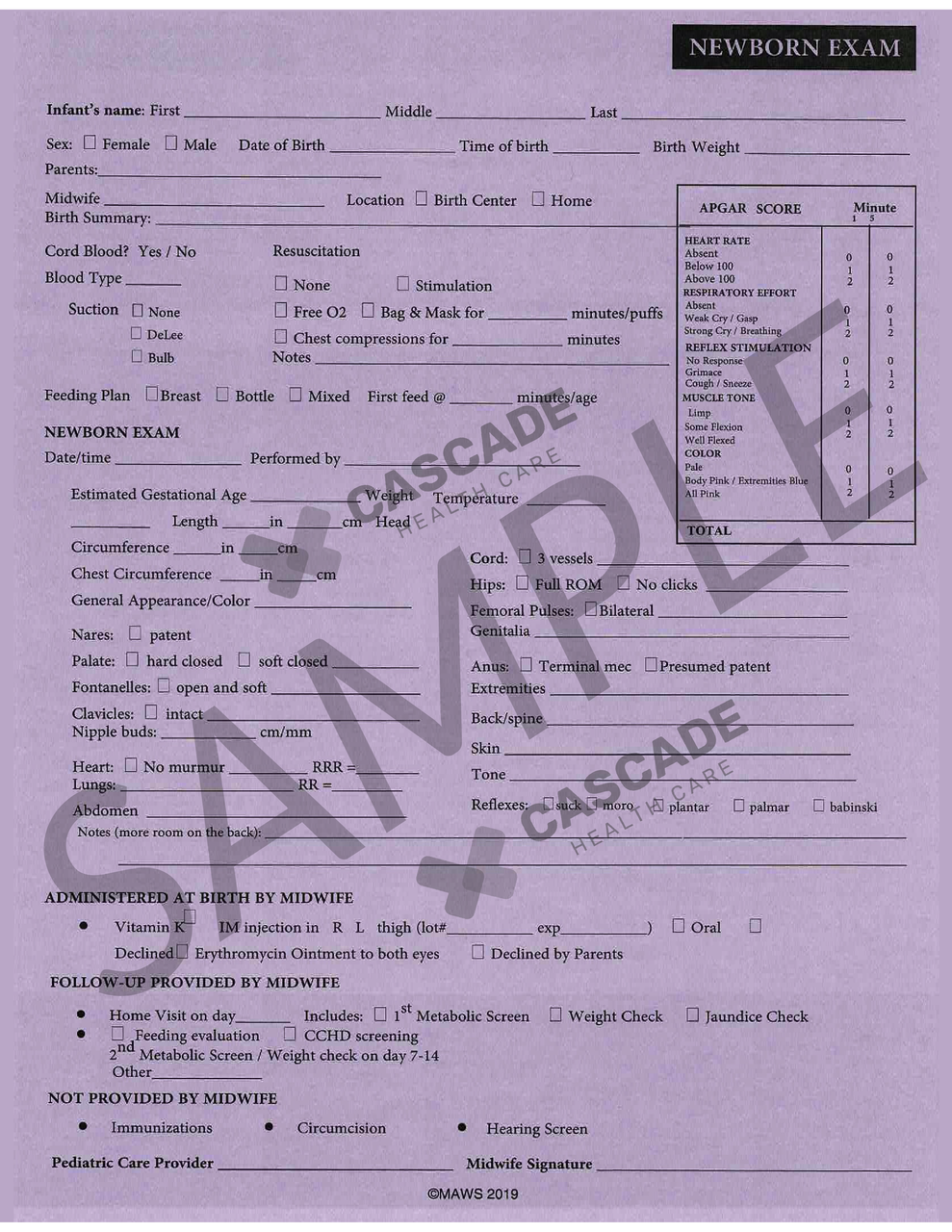 Midwifery Client Charts No Sales Tax Cascade Health Care