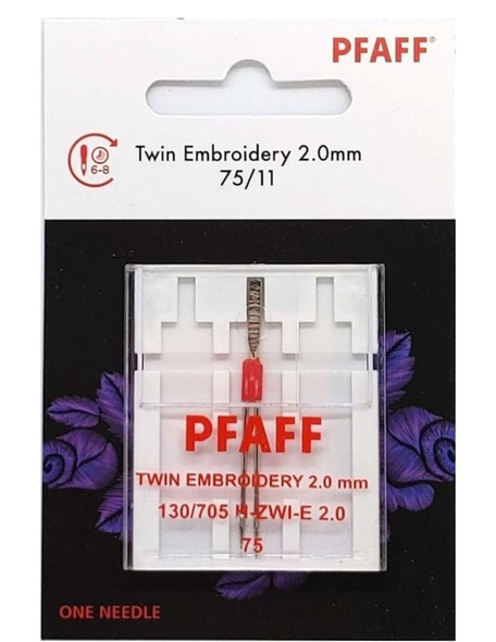 NEW PF TWIN EMBROIDERY NEEDLE 2.0MM SIZE 75/11, 1-PACK