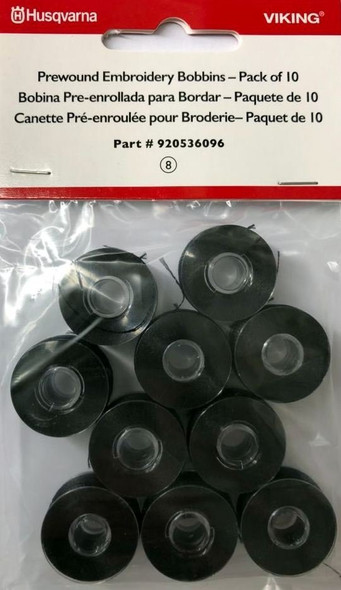 HUSQVARNA® VIKING® PREMIUM PREWOUND BOBBINS BLACK - PACK OF 10
(FITS GROUP 8 & 9)