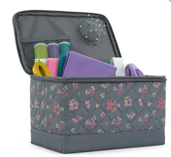 GREY FLORAL SEWING BOX ORGANIZER - EVERYTHING MARY