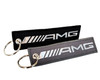 2x Embroidered AMG Logo Key Chain Accessory Crew Tag Key Ring Lock Black & Charcoal Gray with Metallic Silver Logo