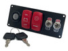 Keyed Carbon Fiber Ignition Switch Panel Engine Start Battery Cut On/Off Red Rocker with Aux Toggle Switch