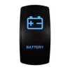 BATTERY rocker switch with laser-etched battery icon, with the blue LED backlight on