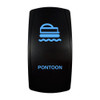 PONTOON rocker switch with laser-etched pontoon icon, with the blue LED backlight on