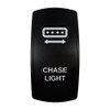 CHASE LIGHT rocker switch with laser-etched chase light icon, in daylight