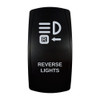 REVERSE LIGHTS rocker switch with laser-etched reverse lights icon, in daylight