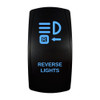REVERSE LIGHTS rocker switch with laser-etched reverse lights icon, with the blue LED backlight on