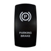 PARKING BRAKE rocker switch with laser-etched parking brake icon, in daylight