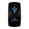 USB CHARGER rocker switch with laser-etched usb charger icon, with the blue LED backlight on
