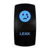 LEAK rocker switch with laser-etched crying icon, with the blue LED backlight on