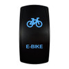 E-BIKE rocker switch with laser-etched bicycle / e-bike icon, with the blue LED backlight on