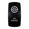 12V SOCKET rocker switch with laser-etched 12v socket icon, in daylight