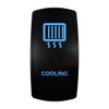 COOLING rocker switch with laser-etched radiator / cooling icon, with the blue LED backlight on