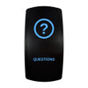 QUESTIONS rocker switch with laser-etched question icon, with the blue LED backlight on