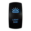 LIGHT BAR rocker switch with laser-etched light bar icon, with the blue LED backlight on