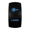 LASER rocker switch with laser-etched laser icon, with the blue LED backlight on