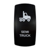 SEMI TRUCK rocker switch with laser-etched semi truck icon, in daylight