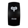 RAM rocker switch with laser-etched ram icon, in daylight