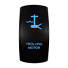 TROLLING MOTOR rocker switch with laser-etched trolling motor icon, with the blue LED backlight on