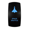 SPACE SHUTTLE rocker switch with laser-etched space shuttle icon, with the blue LED backlight on