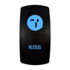 KISS rocker switch with laser-etched kiss icon, with the blue LED backlight on