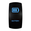 BATTERY rocker switch with laser-etched battery level icon, with the blue LED backlight on
