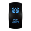 POD LIGHTS rocker switch with laser-etched pod lights icon, with the blue LED backlight on