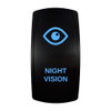 NIGHT VISION rocker switch with laser-etched night vision icon, with the blue LED backlight on
