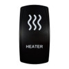 HEATER rocker switch with laser-etched heater icon, in daylight
