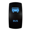 BUS rocker switch with laser-etched bus icon, with the blue LED backlight on