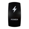 POWER rocker switch with laser-etched lightning bolt icon, in daylight