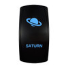 SATURN rocker switch with laser-etched ringed planet icon, with the blue LED backlight on