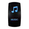 MUSIC rocker switch with laser-etched music icon, with the blue LED backlight on