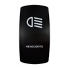 HEADLIGHTS rocker switch with laser-etched headlights icon, in daylight
