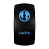 EARTH rocker switch with laser-etched planet earth icon, with the blue LED backlight on