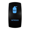 NITROUS rocker switch with laser-etched nitrous icon, with the blue LED backlight on