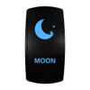 MOON rocker switch with laser-etched moon icon, with the blue LED backlight on