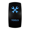 TOOLS rocker switch with laser-etched tools icon, with the blue LED backlight on