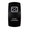 DC-DC CHARGER rocker switch with laser-etched dc-dc charger icon, in daylight