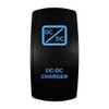 DC-DC CHARGER rocker switch with laser-etched dc-dc charger icon, with the blue LED backlight on