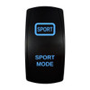 SPORT MODE rocker switch with laser-etched sport mode icon, with the blue LED backlight on