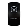 MACERATOR rocker switch with laser-etched macerator / waste icon, in daylight